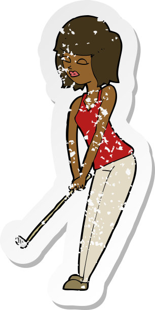 一个卡通女人打高尔夫球的复古心疼贴纸图片下载