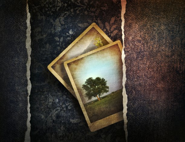 破旧的牛仔布，褪色的背景上有照片图片下载