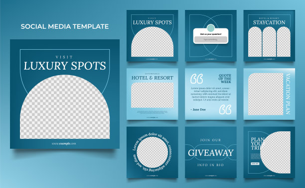 社交媒体模板横幅旅游度假服务推广。完全可编辑的方柱框架拼图有机销售海报图片下载