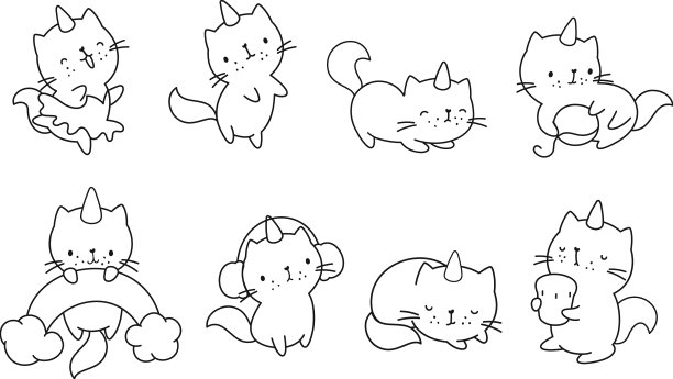 可爱的小猫咪与角鳄线着色集图片下载