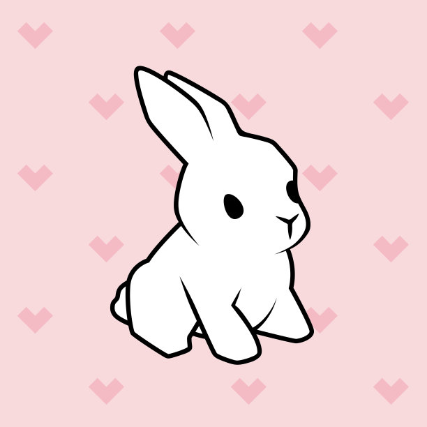可爱的等长小白兔。图案与心形背景。图片下载