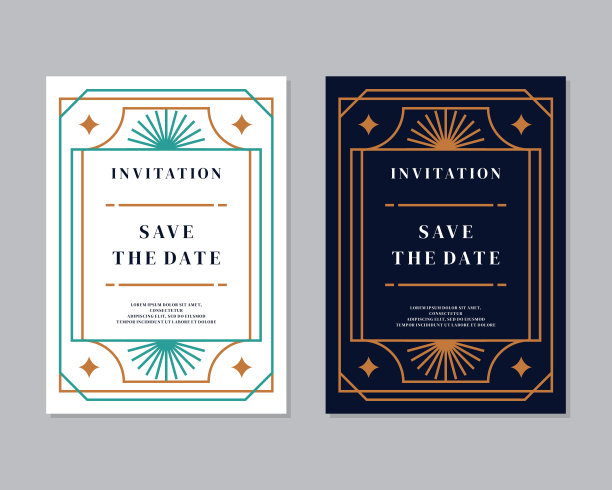 装饰艺术婚礼请柬矢量。豪华经典古董卡片设计，贵宾邀请图片下载
