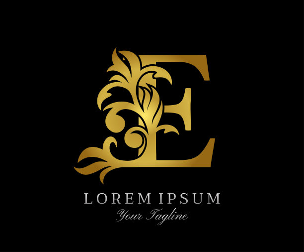 花金E豪华标志图标。经典的E字母标志设计矢量。图片下载