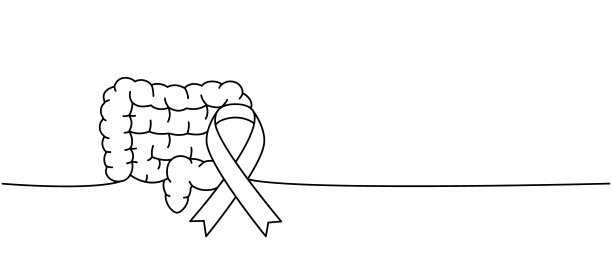 人肠子用彩带一线连续绘制。防癌宣传带，艾滋病胶带连续一行插图。图片下载