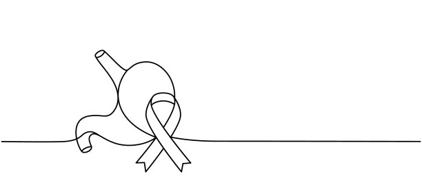 胃用彩带一行连续画图。防癌宣传带，艾滋病胶带连续一行插图。矢量极简主义插图。图片下载