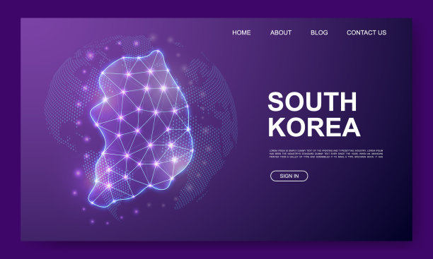 韩国3d低聚网站模板。大韩民国设计插图概念。多边形国家地图符号的网站设计图片下载