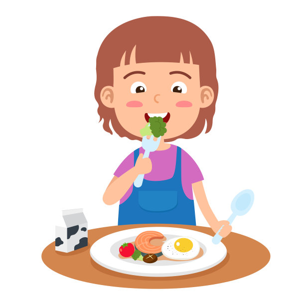 可爱的女孩吃健康的食物矢量插图图片下载