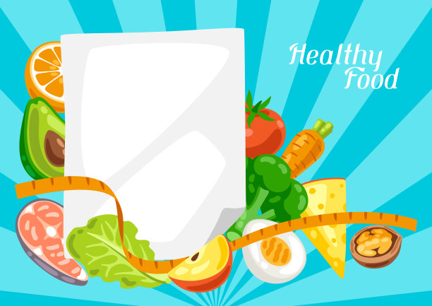 用食物说明节食计划。健康饮食和减肥餐。水果，蔬菜和蛋白质，以获得适当的营养。图片下载