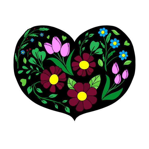 野花心作文。复古植物情人节装饰孤立的白色。乡村婚礼请柬。优雅的贺卡设计图片下载