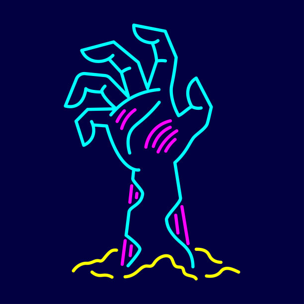 孤立的僵尸手霓虹万圣节图标矢量图片下载