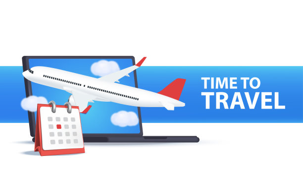 是时候旅行了。旅行横幅与护照，机票，旅行袋。3D网络矢量插图。图片下载