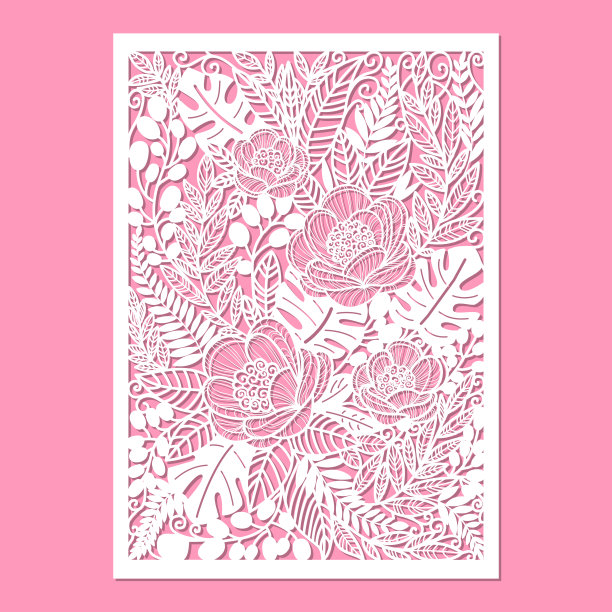 模板激光切割与花卉图案。向量图片下载