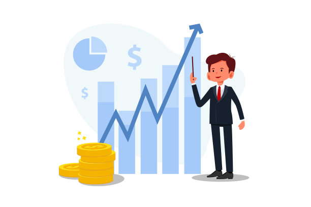 卡通矢量插图的人站在不断增长的图表。图片下载