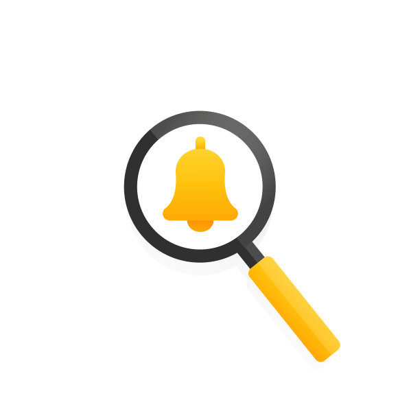 带放大镜的钟形图标。这是社交媒体上安德的黄铃的提醒。矢量图图片下载