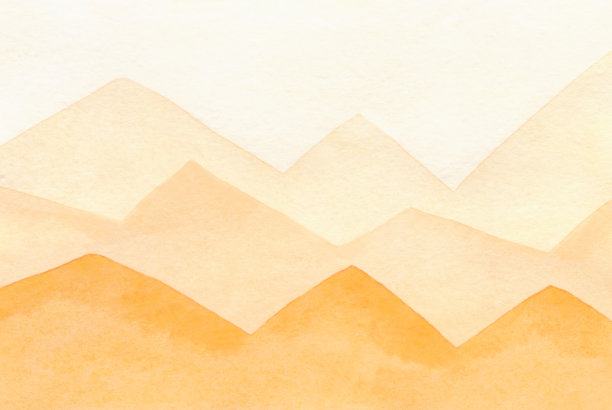 它是手绘的，黄色，水彩，背景是山，沙漠和沙子。图片下载