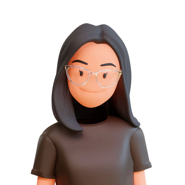 一个女人的黑发和眼镜在白色背景的3d渲染图片下载