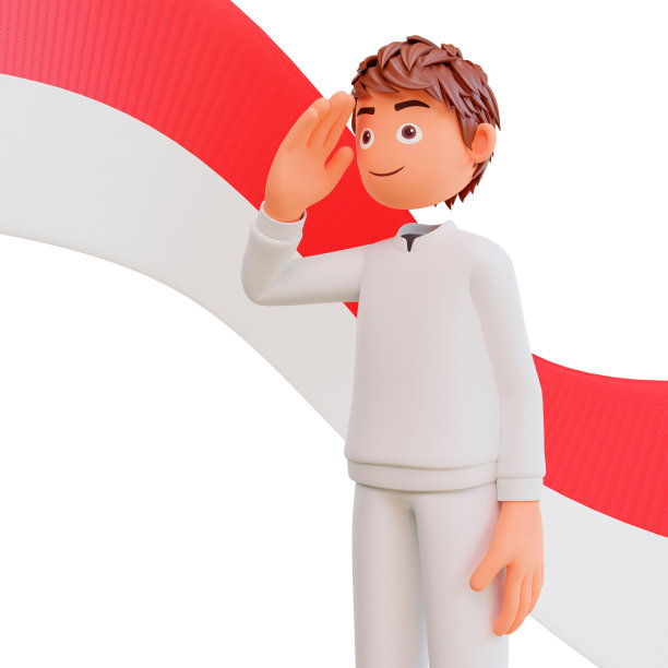 印度尼西亚独立日概念与3D渲染的男性卡通人物致敬图片下载