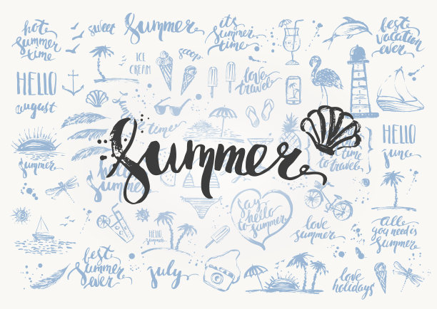 夏季集手绘草图和字母图片下载