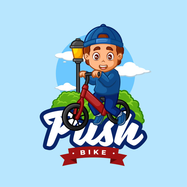 儿童推自行车创意可爱卡通图片下载