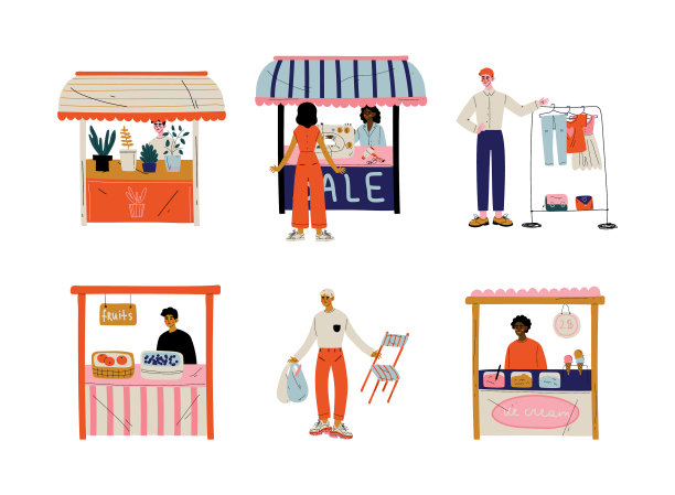 人们在步行街上卖东西图片下载