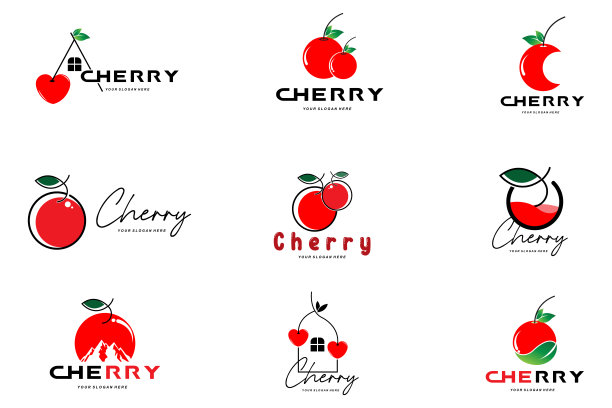 樱桃水果图标，红色植物矢量插图，水果店设计，公司，贴纸，产品品牌图片下载