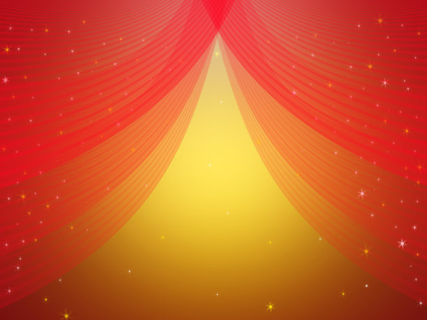 红色背景，中间有窗帘和黄色灯光。图片下载
