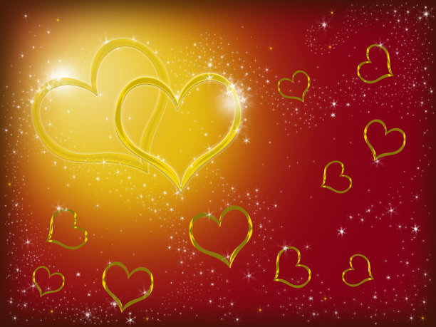发光的背景上有两颗心。情人节明信片。图片下载