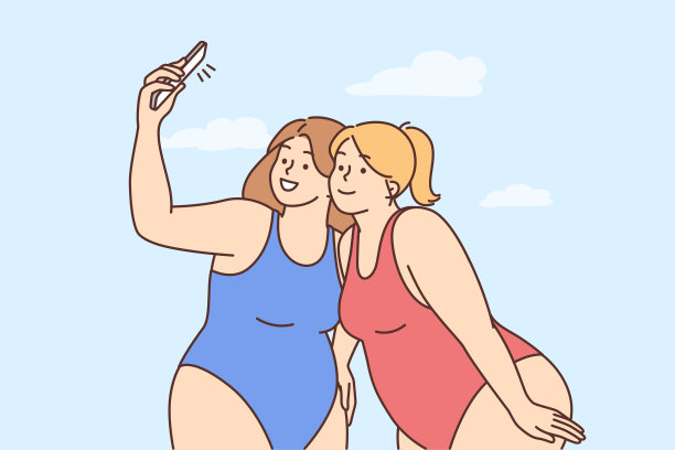 穿着比基尼的超重女性在自拍图片下载