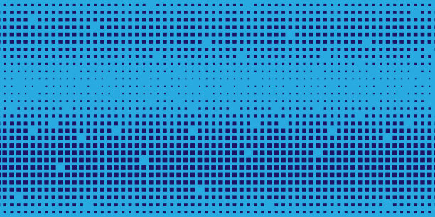 现代垂直蓝色像素横幅。摘要数字数据技术蓝色背景上的方形蓝色图案图片下载