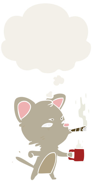 卡通猫与咖啡和雪茄与思想泡泡在复古风格图片下载