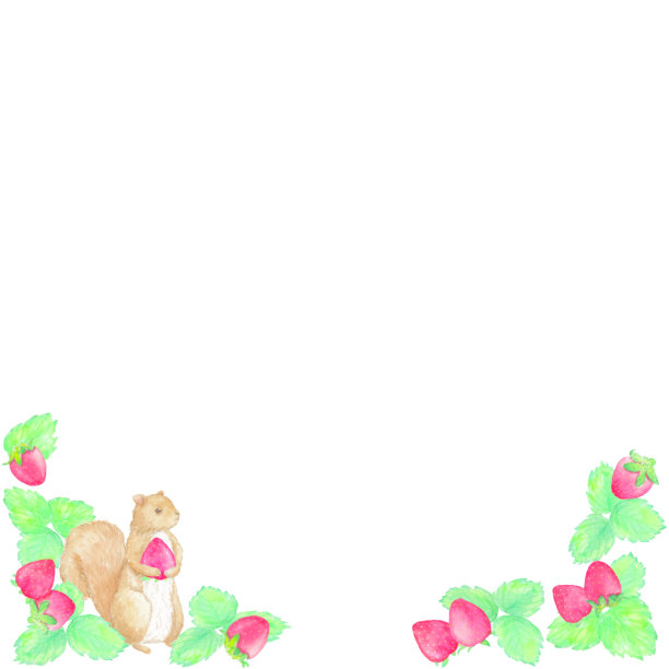 草莓和松鼠的春天框架。图片下载