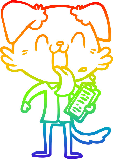 彩虹梯度线绘制的卡通喘息狗与剪贴板图片下载