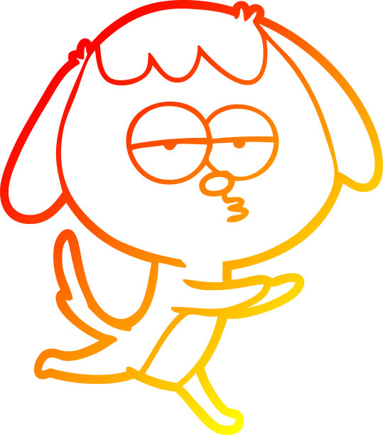 温暖的梯度线绘制的卡通无聊的狗跑图片下载