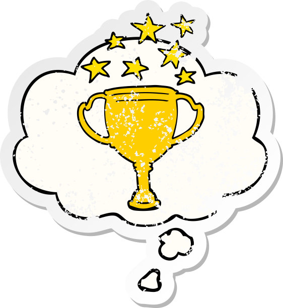 卡通体育奖杯与思想泡沫心疼磨损贴纸图片下载