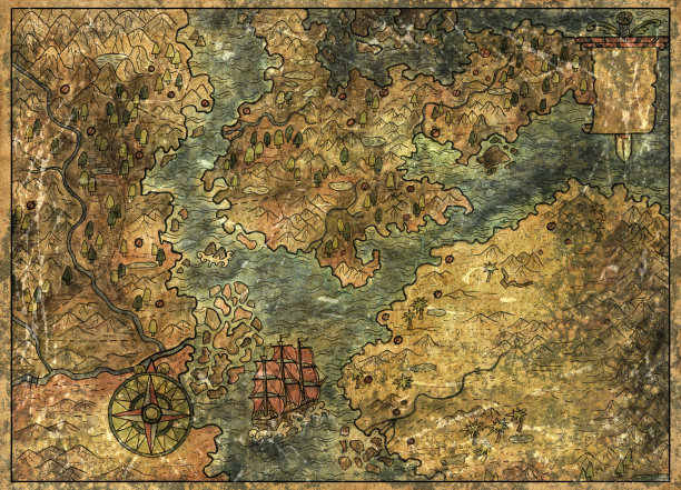 航海插图与旧海盗世界地图的宝藏图片下载