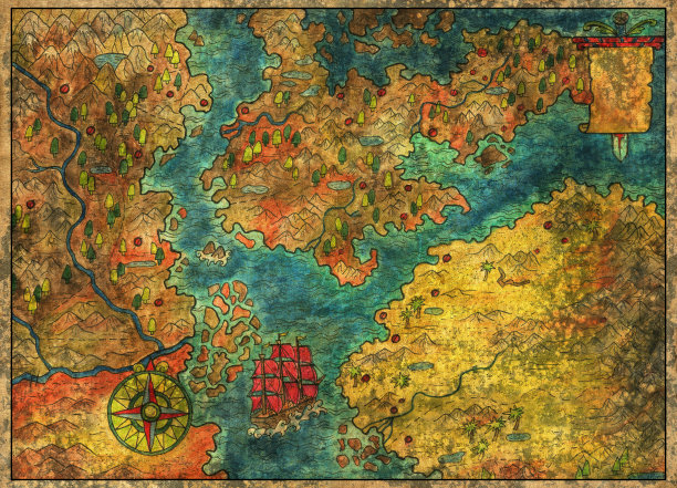 航海插图与旧海盗世界地图的宝藏图片下载