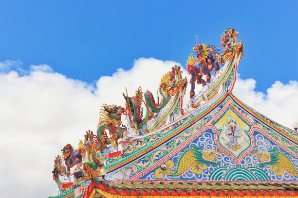 龙和狮子是中国神殿的守护者图片下载