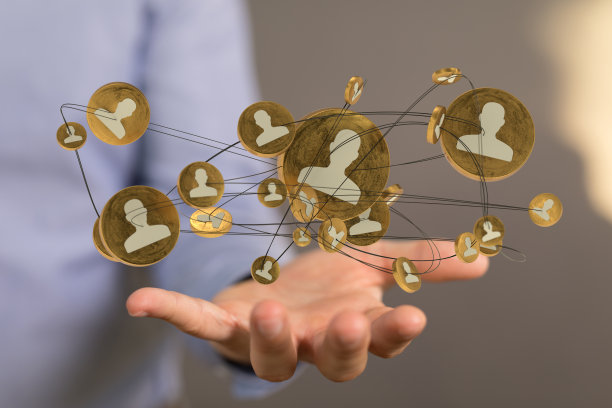 特写的人的手拿着棕色的个人资料图标的3D渲染组。图片下载