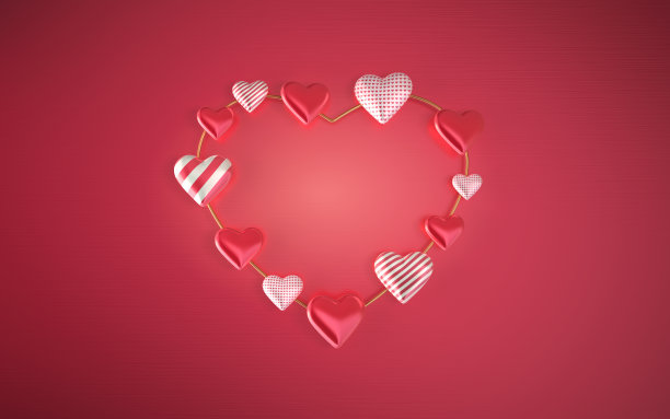 纸心形情人节概念的黄金3D心形图片下载
