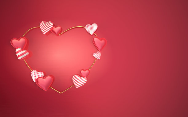 纸心形情人节概念的黄金3D心形图片下载