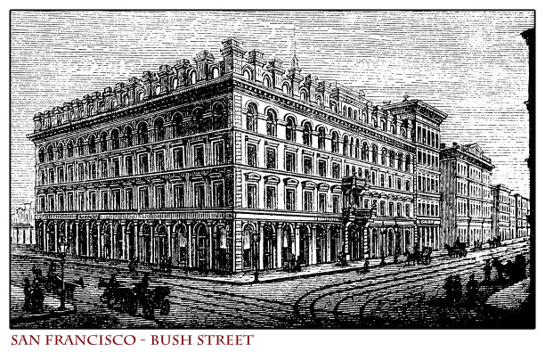 加利福尼亚，旧金山布什街，雕刻于1873年，1906年地震摧毁了城市的80%以上图片下载