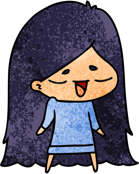 手绘的可爱的卡哇伊长发女孩的纹理卡通图片下载