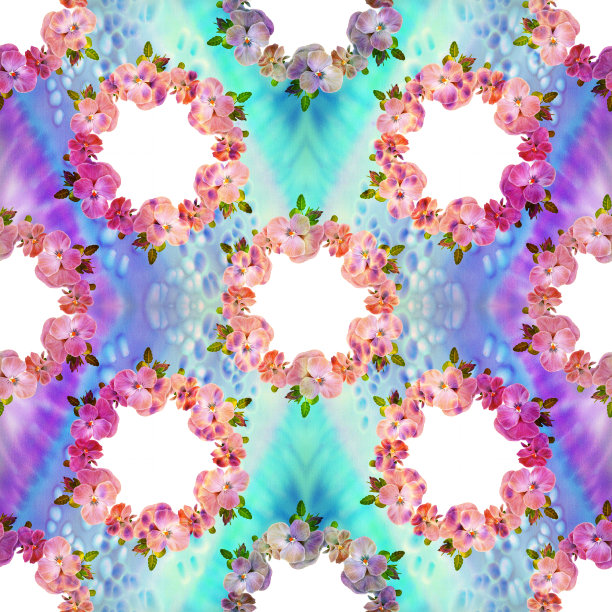 无缝模式。水彩背景上的三色堇花，紫罗兰花蕾和叶子。花叶拼贴画。利用印刷材料、标志、物品、网站、地图。图片下载