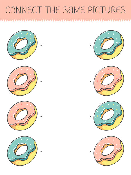 连接相同的图片游戏与可爱的卡通甜甜圈。孩子们的甜甜圈游戏。图片下载
