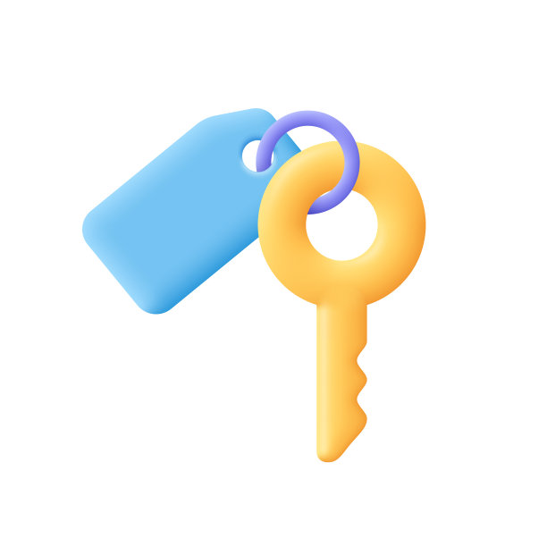 钥匙带钥匙扣，吊坠。保护，安全，房屋租赁，房地产概念。三维矢量图标。卡通简约风格。图片下载