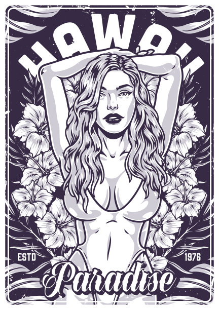 热辣海滩女孩单色海报图片下载