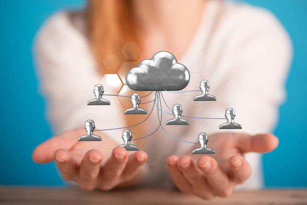 三维渲染的数字人类图标和一个云，手指向它从背景图片下载