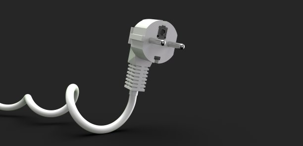 一个带有长电线的白色电插头特写图片下载