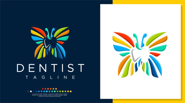 蝴蝶牙科标志设计模板。美观的牙科标志模板矢量。图片下载