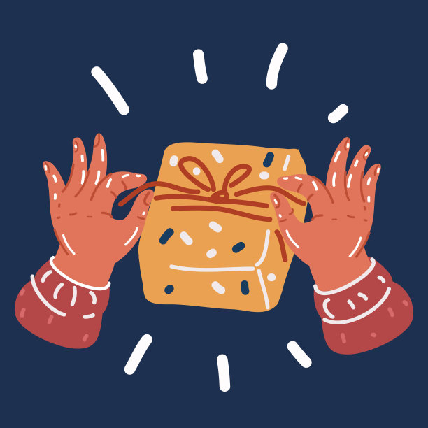 手打开礼品盒的卡通矢量插图图片下载